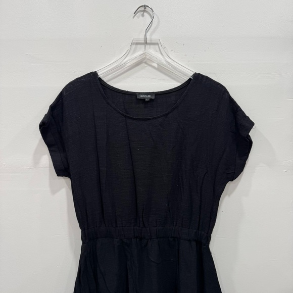 Roolee Asymmetric Hem Midi Dress Black Gauze Cotton Large Flowy Casual - Picture 2 of 6